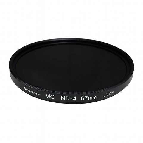 Izumar 67 mm ND4 neutral density filter voor 2 stops lichtreductie, donker filterglas met opdruk MC ND-4 67mm