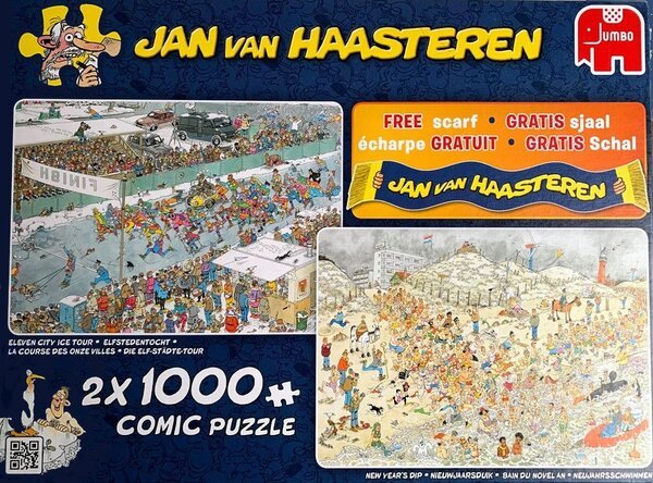 Jan van Haasteren Elfstedentocht + Nieuwjaarsduik - 2x1000 Stukjes - Puzzel (Zonder sjaal)