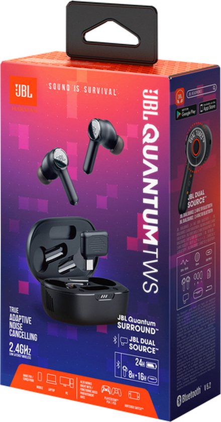 JBL-Quantum TWS - Volledig Draadloze Oordopjes Met Noise Cancelling - Zwart (Nieuw)