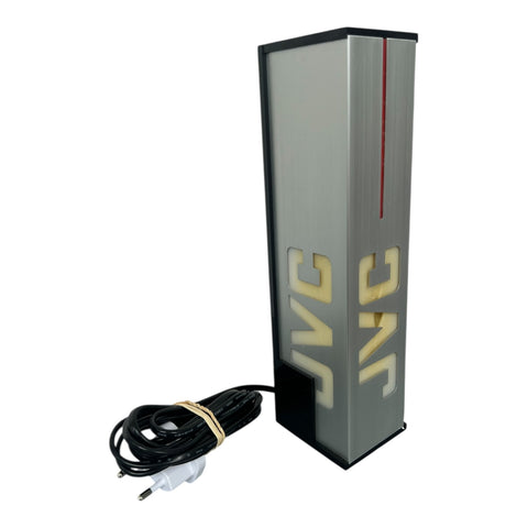 JVC winkel reclamelamp met verlicht logo, vooraanzicht met opgerold snoer, tweedehands