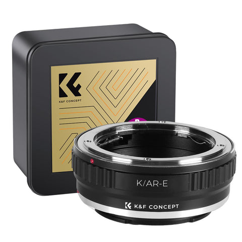 K&F Concept lensadapter Konica AR naar Sony E, zwart met zilver, adapter met verpakking, nieuw in verpakking