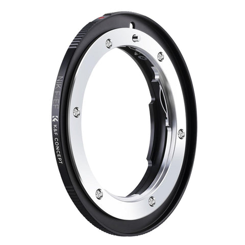 K&F Concept lensadapter Nikon F naar Canon EF, zilver met zwart, vooraanzicht