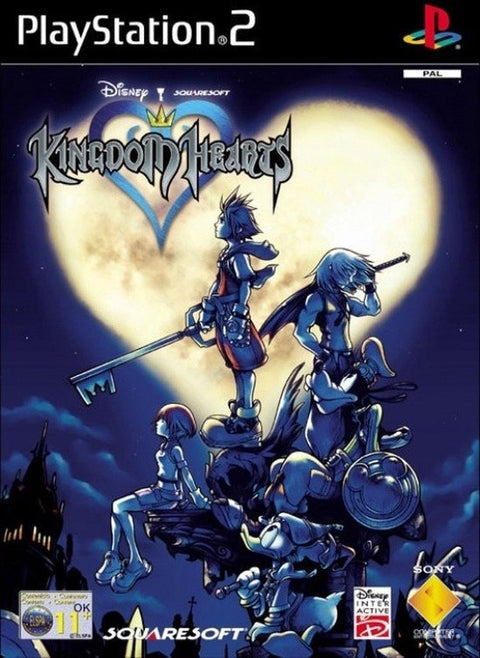 PlayStation 2 Kingdom Hearts van Square, doos voorkant met Sora en een hartvormige maan, tweedehands