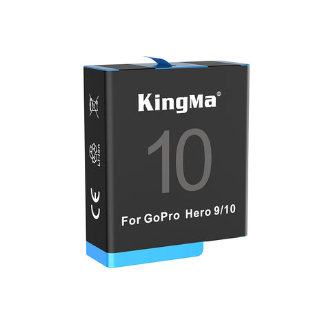 KingMa accu voor GoPro HERO 9, 10 en 11 1720mAh, zwart met blauw, rechtop met opdruk 10