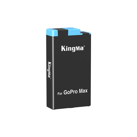 KingMa accu voor GoPro Max 1400mAh, zwart met blauwe bovenkant, recht van voren