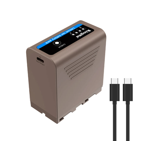 KingMa accu voor Sony NP-F970 7800mAh met USB-C-poort, bruingrijs, accu met twee USB-C-kabeluiteinden