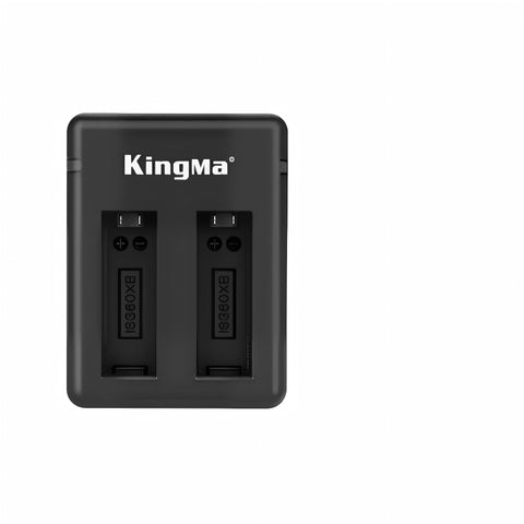 KingMa dubbele USB-lader voor Insta360 One X, zwart, bovenkant met twee laadvakken gemarkeerd IS360XB