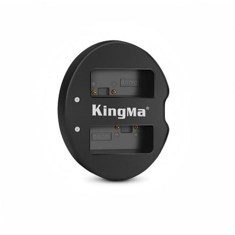 KingMa dubbele USB-lader voor Pentax D-LI109, zwart, bovenkant met twee laadvakken