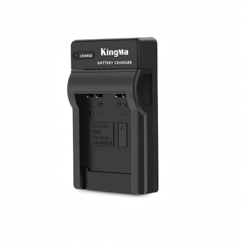 KingMa USB-lader voor Canon NB-6LH, zwart, voorkant met leeg laadvak en laadlampje