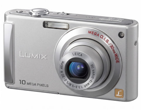 Panasonic Lumix DMC-FS5 compactcamera, zilver, voorkant met Leica-zoomlens, tweedehands