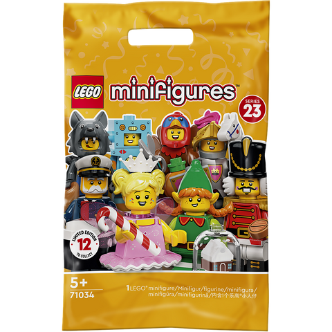 LEGO Minifigures serie 23 71034, zakje voorkant recht van voren, vierkant uitgesneden