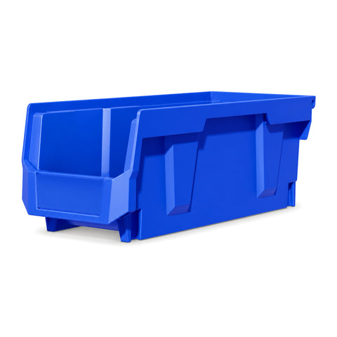 Losse blauwe magazijnbak 377 x 139 x 128 mm, schuin van voren, met open voorkant en grijpopening