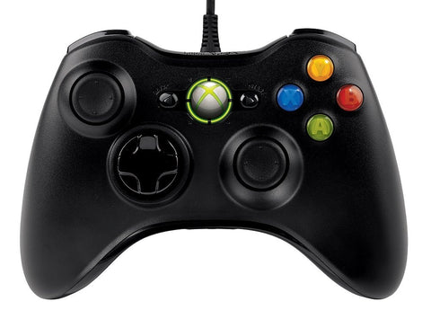 Microsoft Xbox 360 controller bedraad, zwart, voorkant met gekleurde knoppen, tweedehands