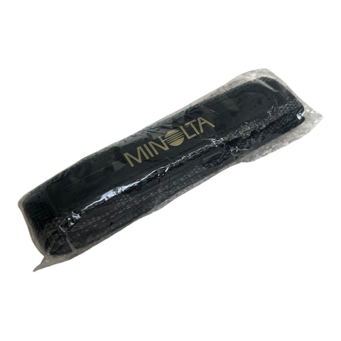 Minolta vintage camera nekriem 2,5 cm, zwart met gouden Minolta-letters, nieuw in verpakking