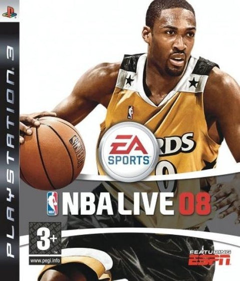 PlayStation 3 NBA Live 08 van EA Sports, doos voorkant met dribbelende speler in geel shirt, tweedehands