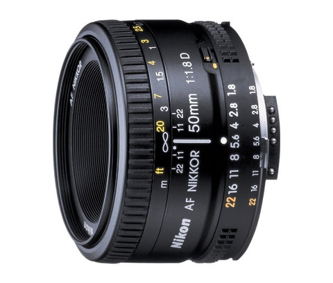 Nikon AF Nikkor 50mm f/1.8D lens, zijkant met diafragmaring, tweedehands