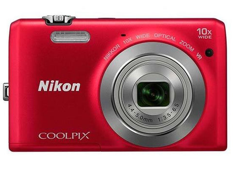 Nikon Coolpix S6700 digitale compactcamera, rood, voorkant met 10x zoomlens, tweedehands