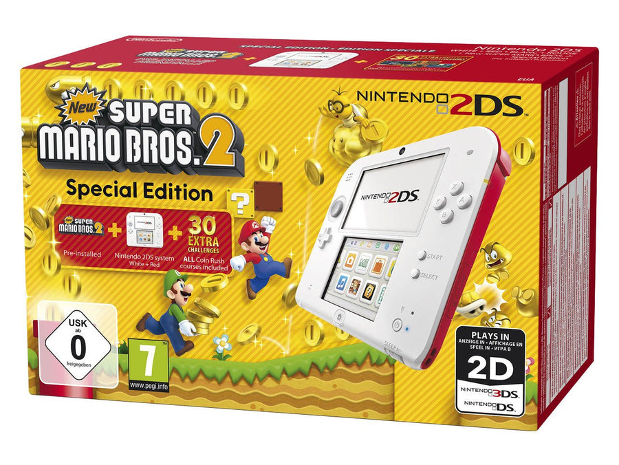 Nintendo-2DS Console - Rood/Wit + New Super Mario Bros 2 (In doos) Tweedehands