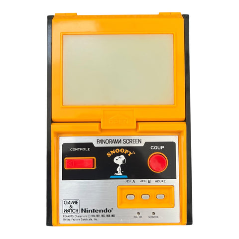 Nintendo Game & Watch Snoopy Panorama Screen SM-91, voorkant met scherm en bediening, tweedehands