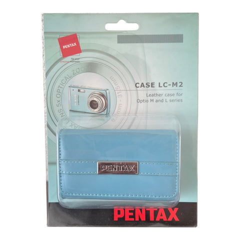 Pentax Optio LC-M2 leren cameratas voor de M- en L-serie, turquoise, blisterverpakking voorkant, nieuw in verpakking