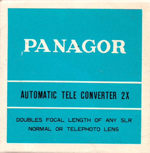 Panagor Auto Teleconverter 2x voor Pentax, Praktica, Mamiya en Ricoh, doos voorkant