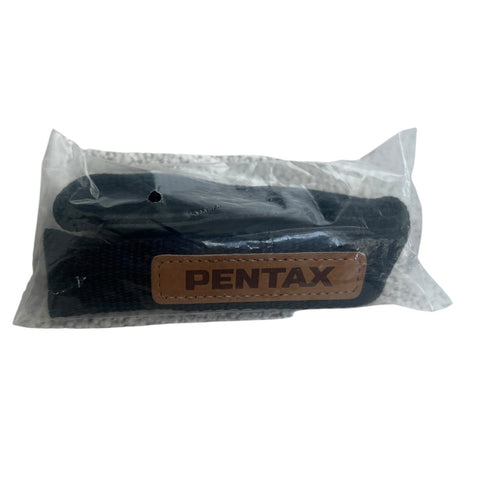 Pentax vintage camera nekriem 2,5 cm, zwart met bruin leren Pentax-label, nieuw in verpakking