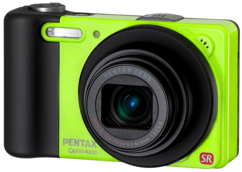 Pentax Optio RZ10 digitale compactcamera, groen, voorkant met 10x zoomlens, tweedehands