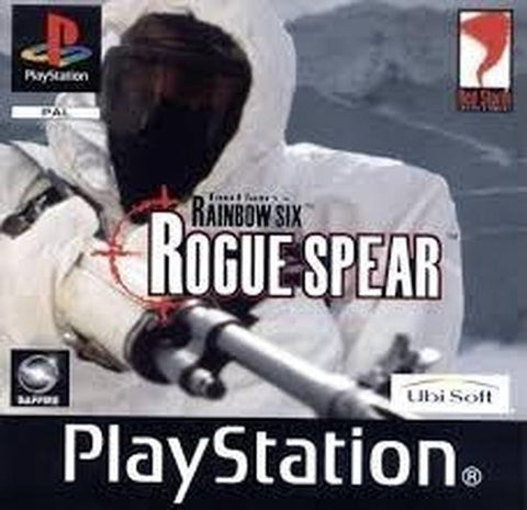 PlayStation 1 Tom Clancy's Rainbow Six Rogue Spear van Ubi Soft, PAL-hoes met soldaat in witte sneeuwuitrusting, tweedehands