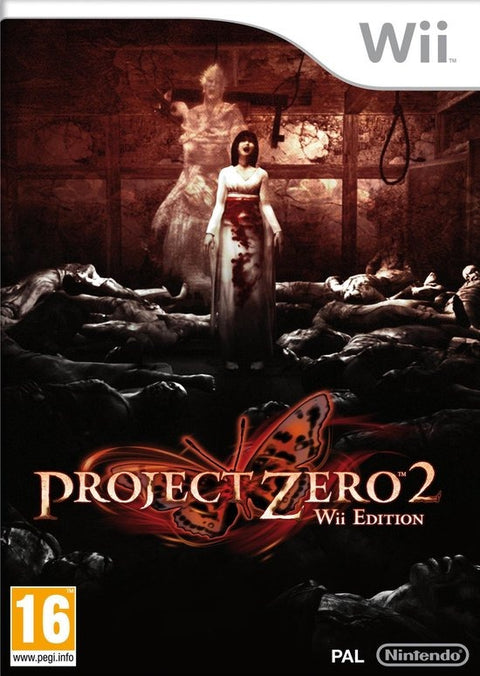 Nintendo Wii Project Zero 2 Wii Edition, horrorspel, donkere doos voorkant met spookmeisje, tweedehands
