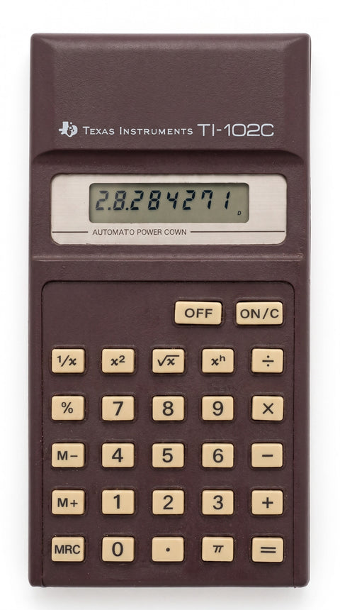 Texas Instruments TI-1020 rekenmachine, voorkant met toetsen en display