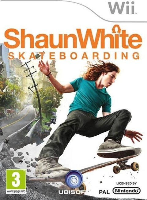 Nintendo Wii Shaun White Skateboarding van Ubisoft, doos voorkant met skateboarder in de stad, tweedehands
