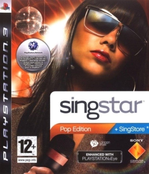 PlayStation 3 SingStar Pop Edition van Sony, doos voorkant met zangeres met zonnebril, tweedehands