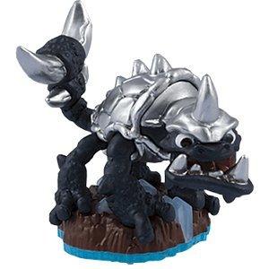 Skylanders Dark Slobber Tooth figuur, zwart monster met zilveren rugplaten op bruine voet, tweedehands
