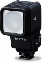 Sony HVL-10DC videolamp voor Handycam camcorder, zwart, vooraanzicht met diffusor