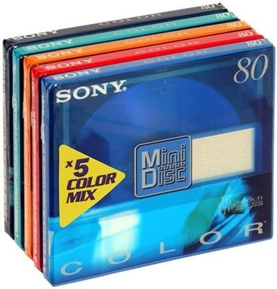 Sony-MiniDisc 5-Pack - Color Mix 80 Minuten Herbeschrijfbaar (Nieuw)
