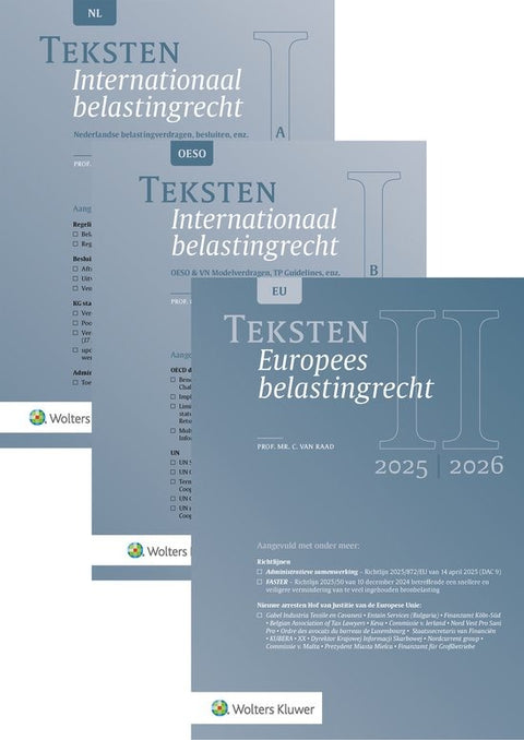 Teksten Internationaal & Europees belastingrecht 2025-2026, drie delen achter elkaar, voorkant, tweedehands