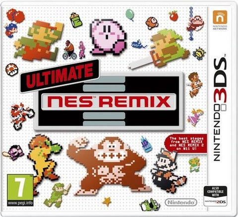 Nintendo 3DS Ultimate NES Remix van Nintendo, doos voorkant met pixelfiguren uit NES-spellen, tweedehands