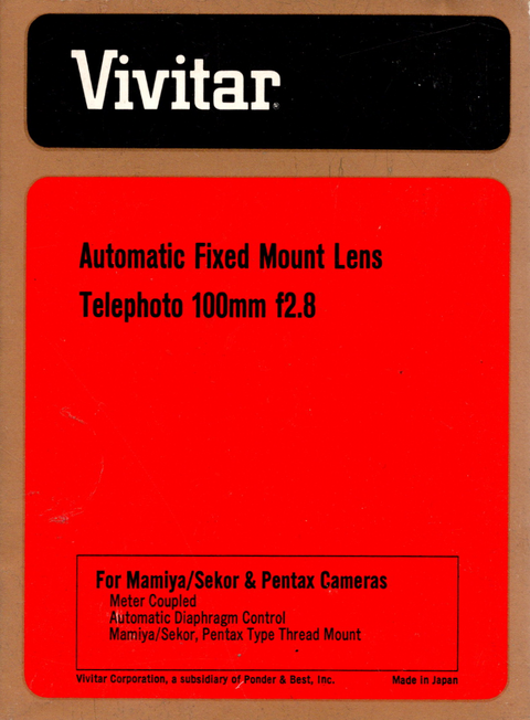 Vivitar-Auto Telephoto 100mm f/2.8 Lens voor Mamiya/Sekor/Pentax (Nieuw)