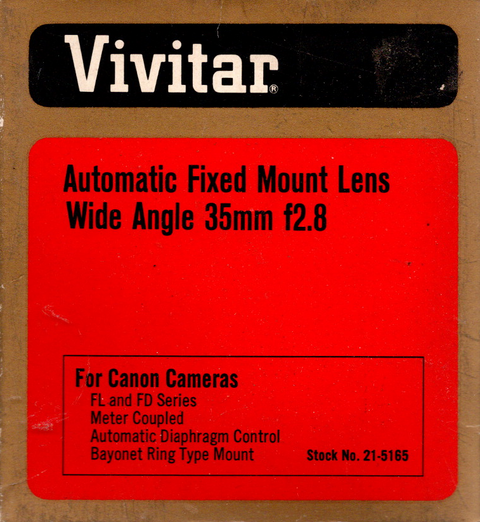 Vivitar-Automatic Fixed Mount Lens Wide Angle 35mm f/2.8 voor Canon FD-mount (Nieuw)
