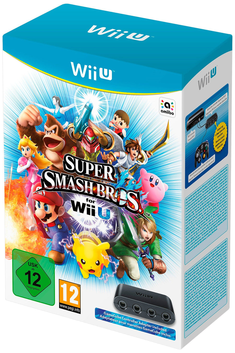 Wii U-Super Smash Bros. for Wii U + Gamecube Controller Adapter (In doos) Tweedehands
