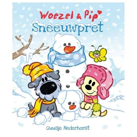 Woezel en Pip, Sneeuwpret, Guusje Nederhorst, omslag met Woezel en Pip bij een sneeuwpop, tweedehands