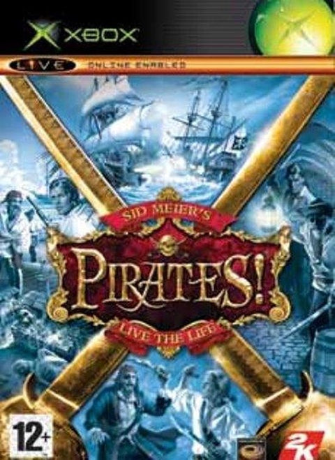 Xbox Sid Meier's Pirates! Live the Life van 2K Games, doos voorkant met gekruiste sabels en zeilschepen, tweedehands