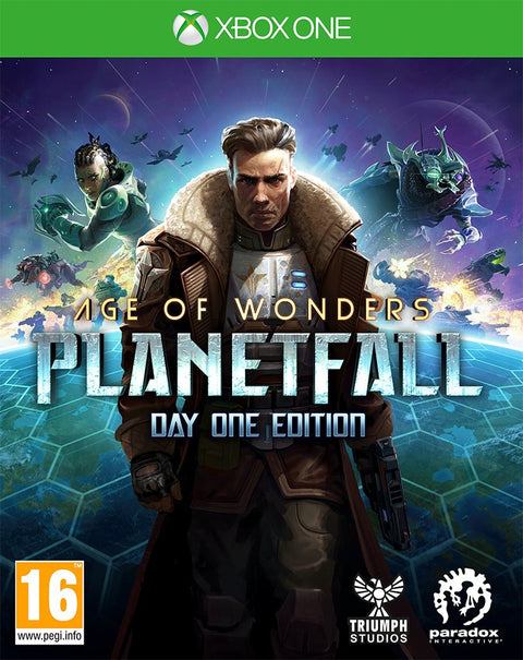 Xbox One Age of Wonders Planetfall Day One Edition van Paradox, doos voorkant met commandant