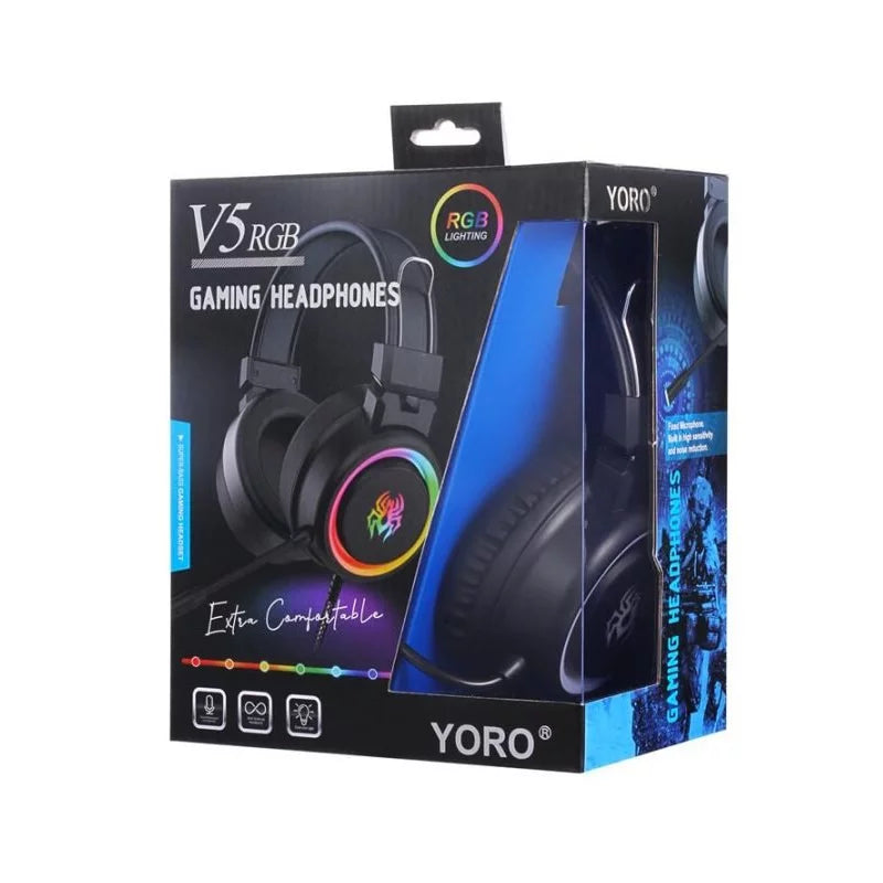 Yoro-Gaming Headset V5 RGB voor PlayStation 4, 5, Xbox One, Series X/S en Nintendo Switch (Nieuw)