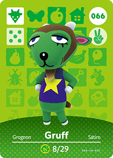 Nintendo amiibo kaart Gruff 066, Animal Crossing series 1, groene kaart voorkant, tweedehands