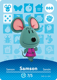 Nintendo amiibo kaart Samson 060, Animal Crossing series 1, blauwe kaart voorkant, tweedehands