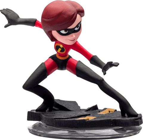 Disney Infinity Mrs. Incredible figuur, in rood pak gebogen op zwarte voet, voorkant, tweedehands