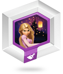 Disney Infinity 1.0 power disc Rapunzel's Birthday Sky, zeshoekige schijf met Rapunzel en lantaarns, tweedehands