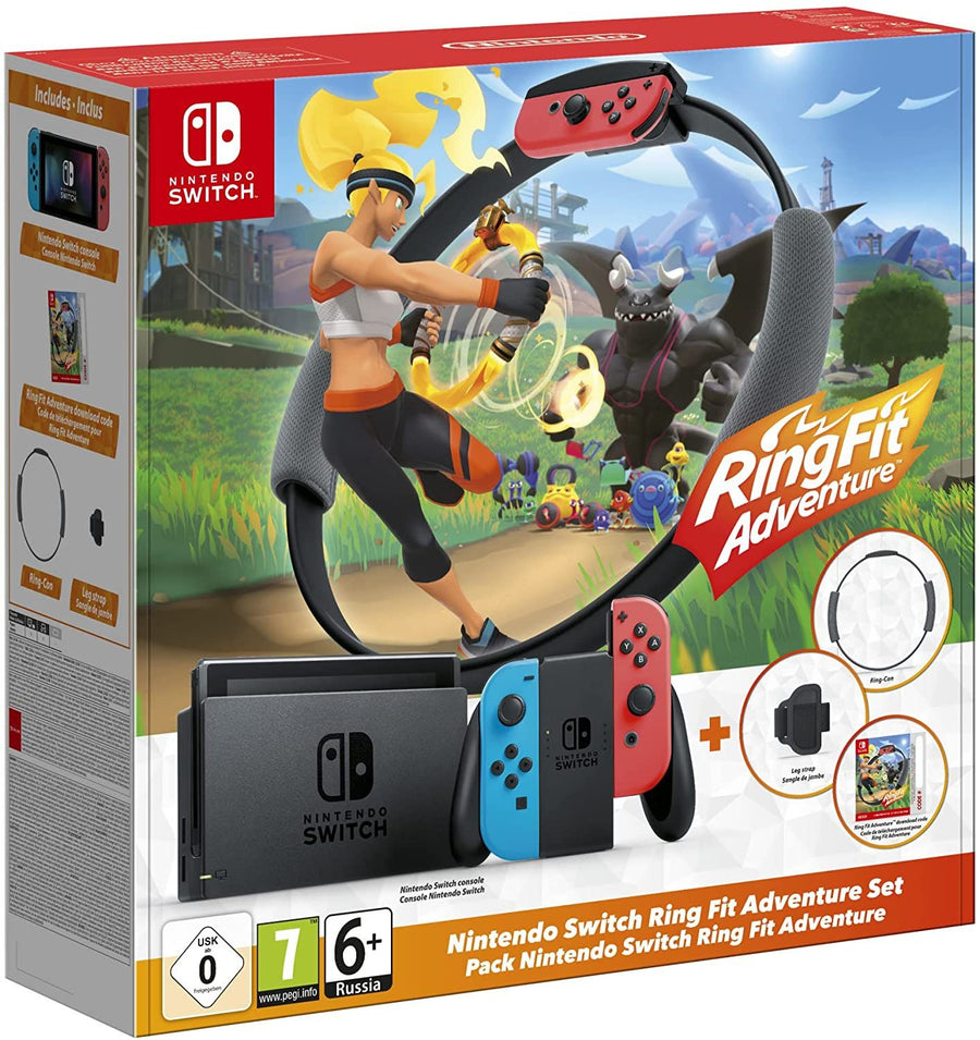 Nintendo-Switch Console Set V2 - Blauw/Rood Incl Ring Fit Adventure (Nieuw)