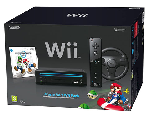 Nintendo-Wii Console - Zwart + Mario Kart bundel (in doos) Tweedehands